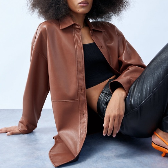 Babaton Pelli Shirt Jacket XS Patina Brown NEVER WORN - Picture 2 of 7